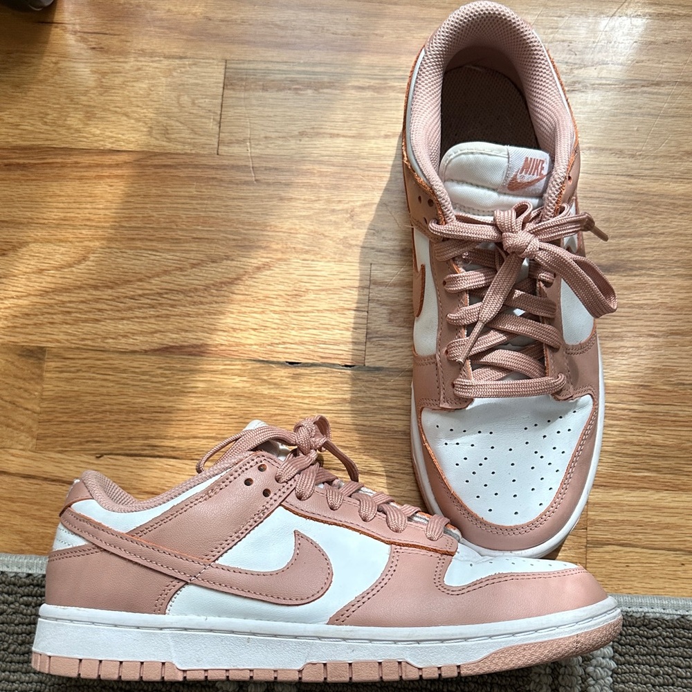 Nike White and Dusty Rose Sneakers; Size 8